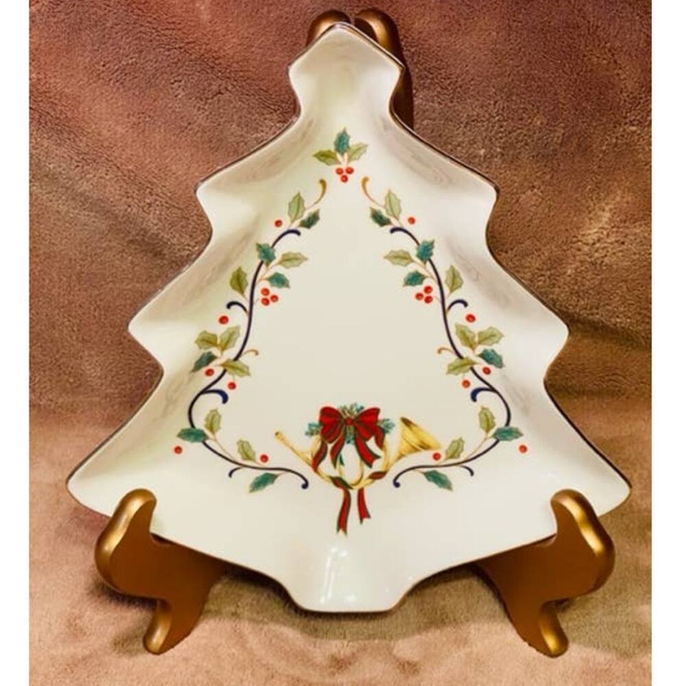 Vintage Mikasa Holiday Elegance Christmas Tree Gold Trim Decorative Dish
